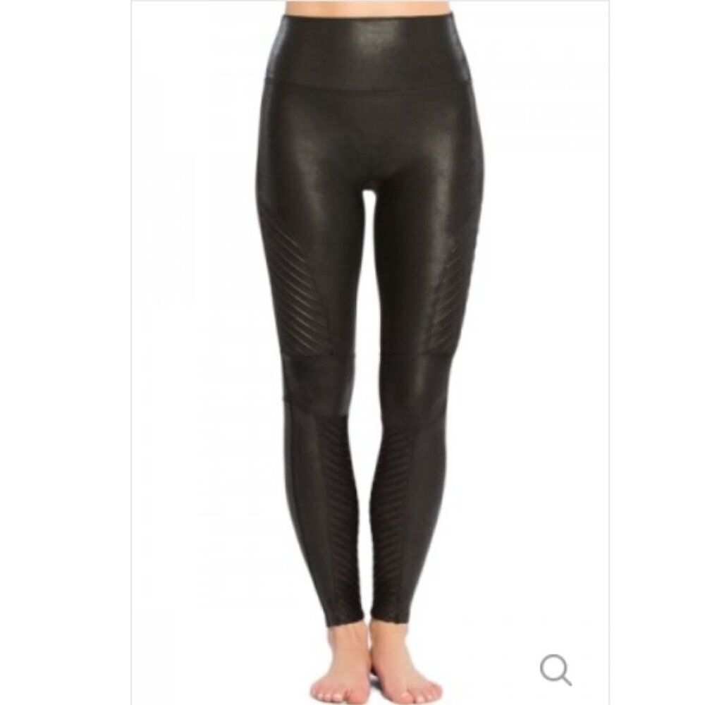 Spanx Women's Faux Leather Moto Leggings Edgy Shapewear Contoured Power‎ Waist S